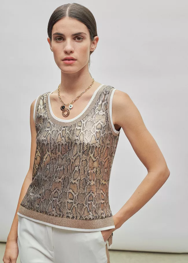 Top metalizado con rib en blanco