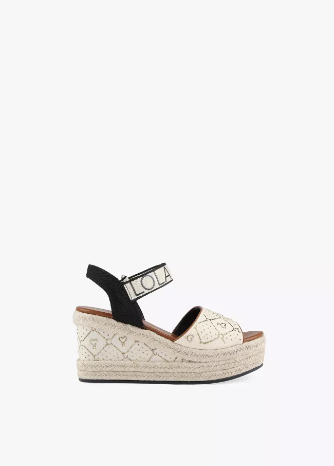 Monogrammed wedge sandals with rhineston