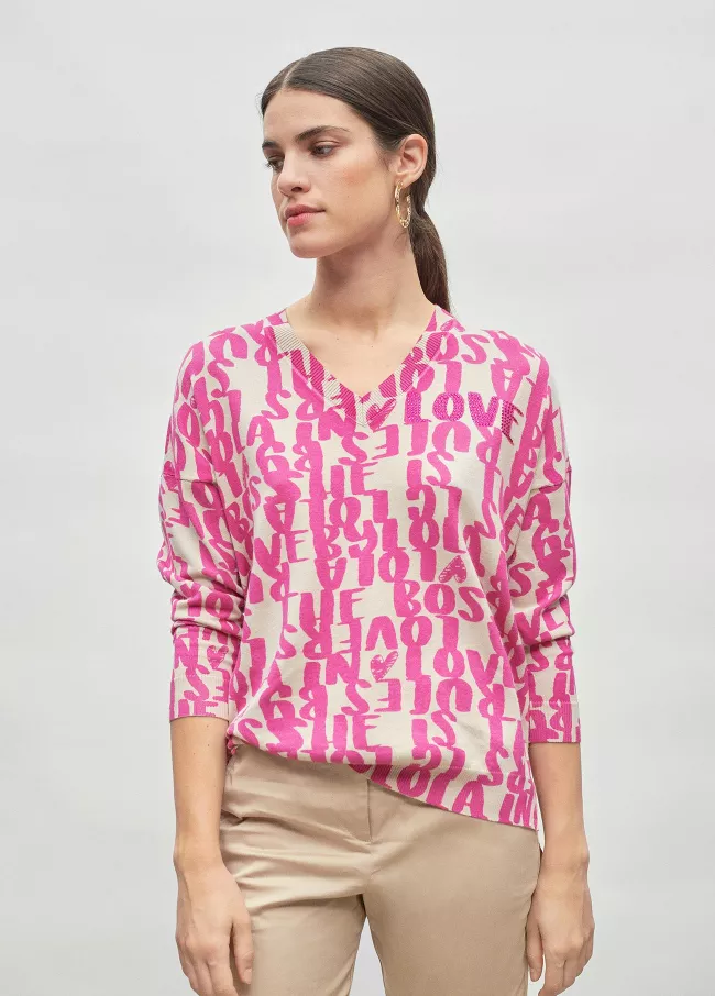 Pull en V imprimé logomania
