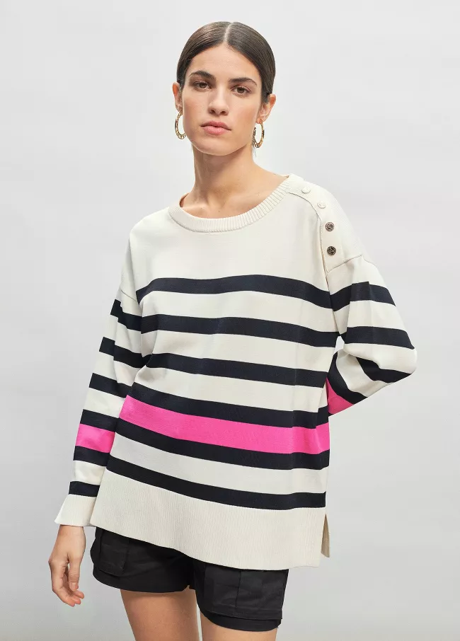 Pull à rayures avec détail fuchsia