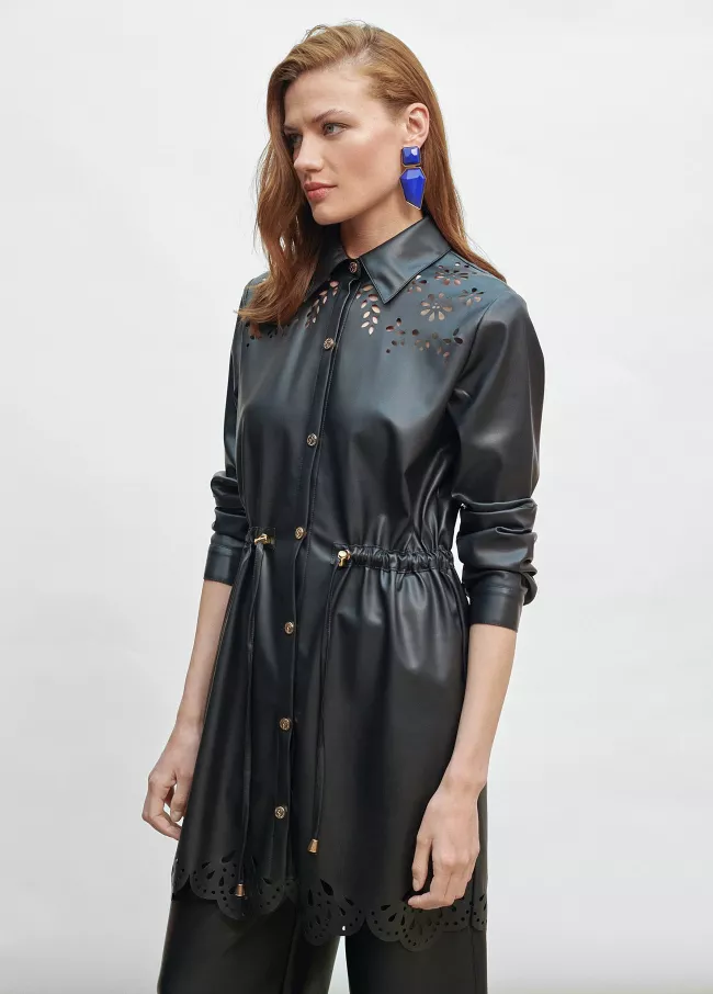 Long faux leather jacket