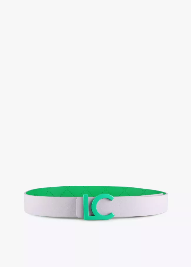 Reversible belt with monogrammed buckle