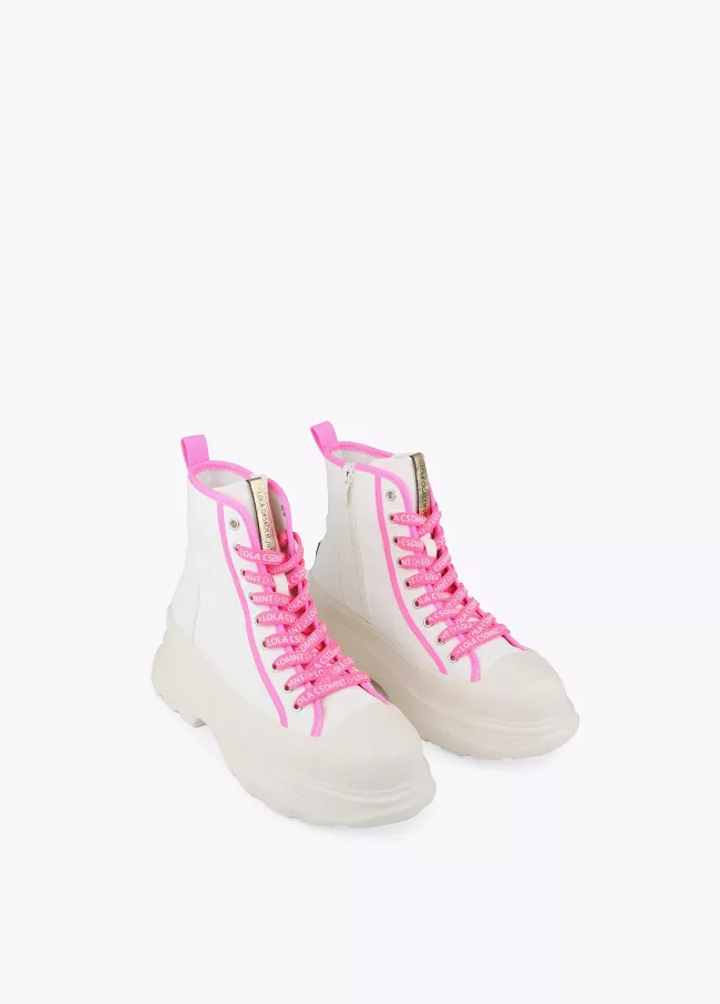 Canvas-Stiefeletten mit Plateau und neon