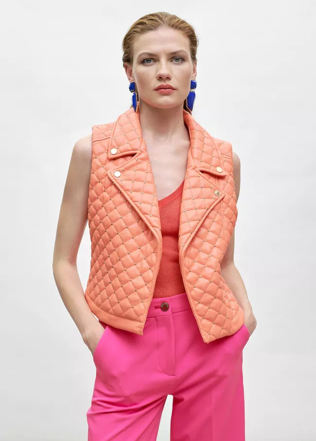 Faux leather quilted waistcoat