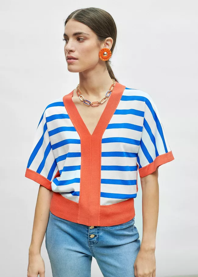 Camisola de malha de riscas bicolor