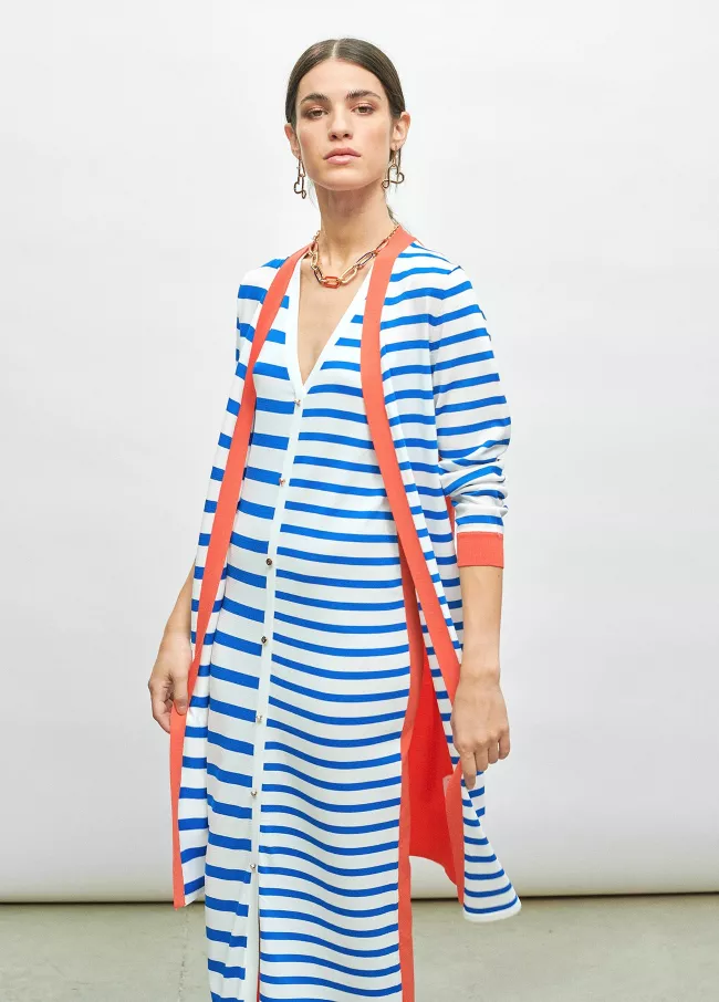 Cardigan long bicolore à rayures