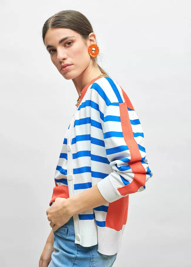 Two-tone striped knit cardigan