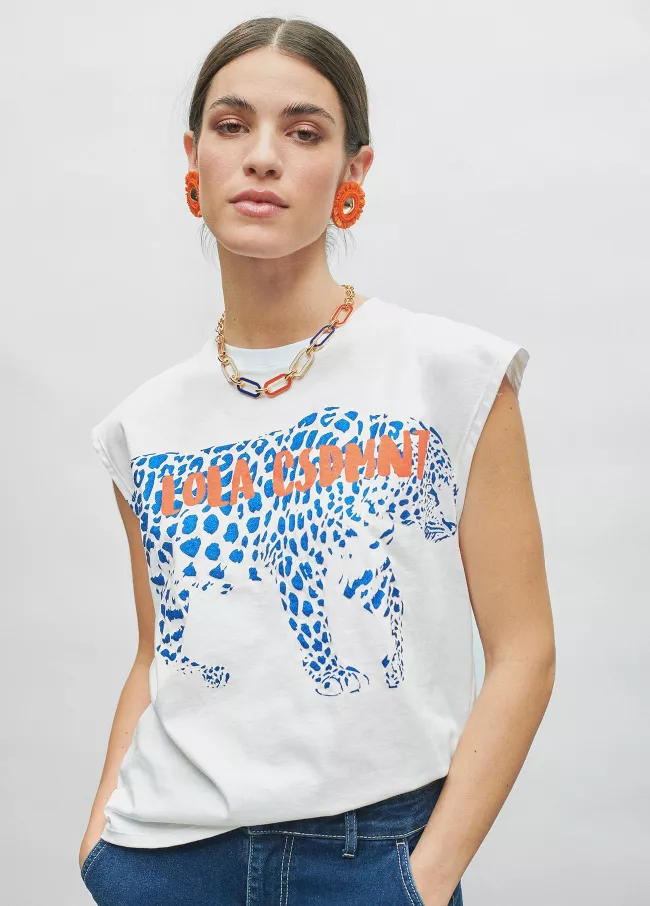 Weißes Shirt mit kaviarfarbenem Tiger