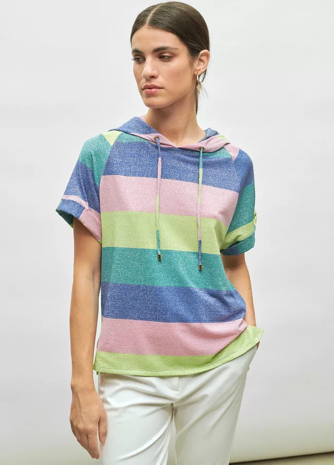 Strickshirt mit Streifen und Kapuze