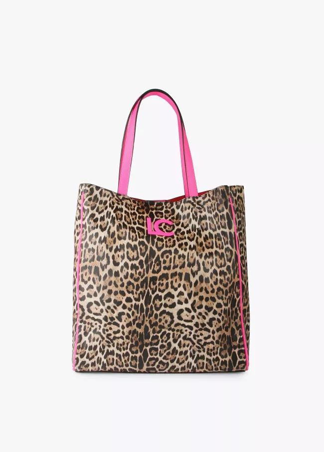 Bolsa tote bag animal print e rosa