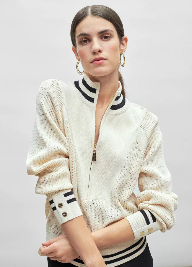 Sweater with zip and contrast ribbing