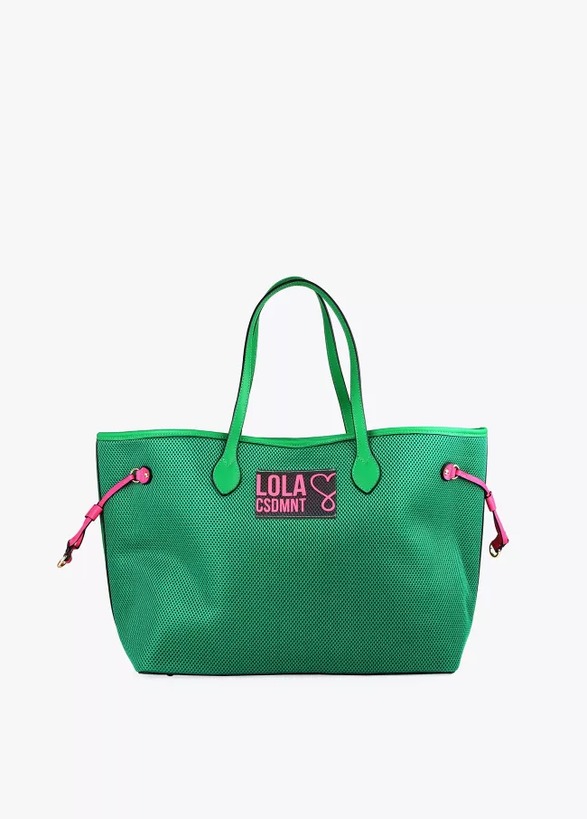 Bolsa tote bag de mesh e nylon verde