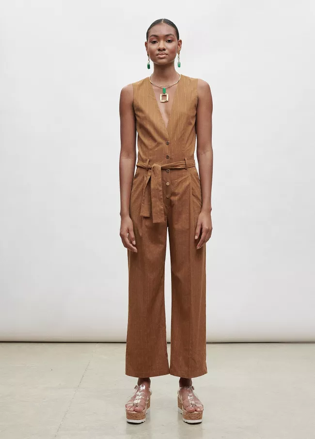 Camelfarbener Leinenoverall