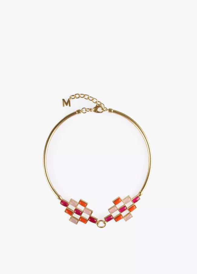 Rigid gold plated necklace with multicol