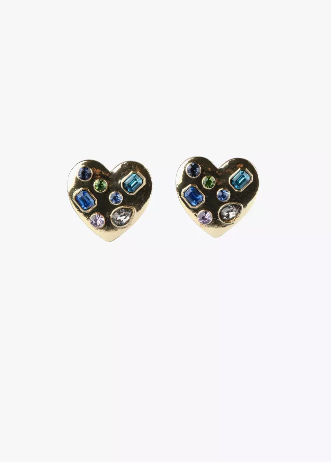 Heart earrings with colourful crystals
