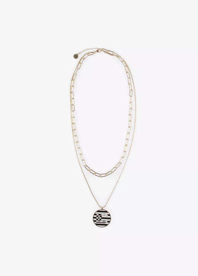 Double chain necklace with two-tone LC m