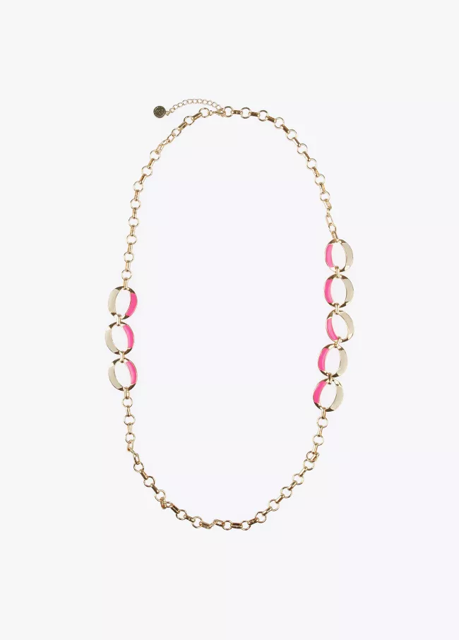 Long necklace with two-tone chain and li