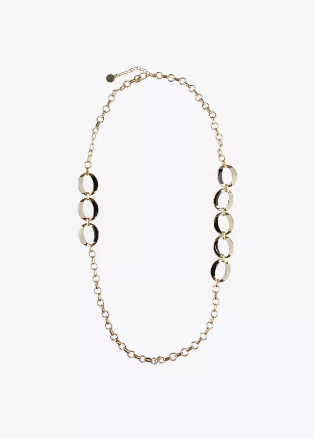 Collier long en chaîne et maillons bicol