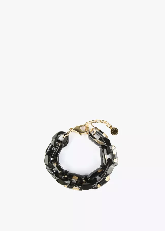 Pulseira de elos em preto e animal print