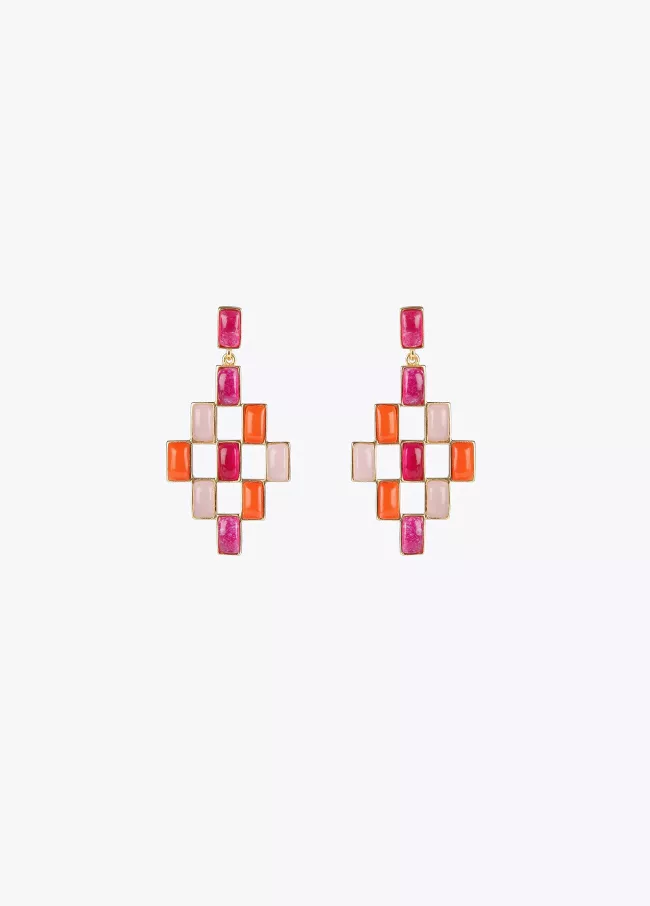 Pendientes baño oro piedras multicolor