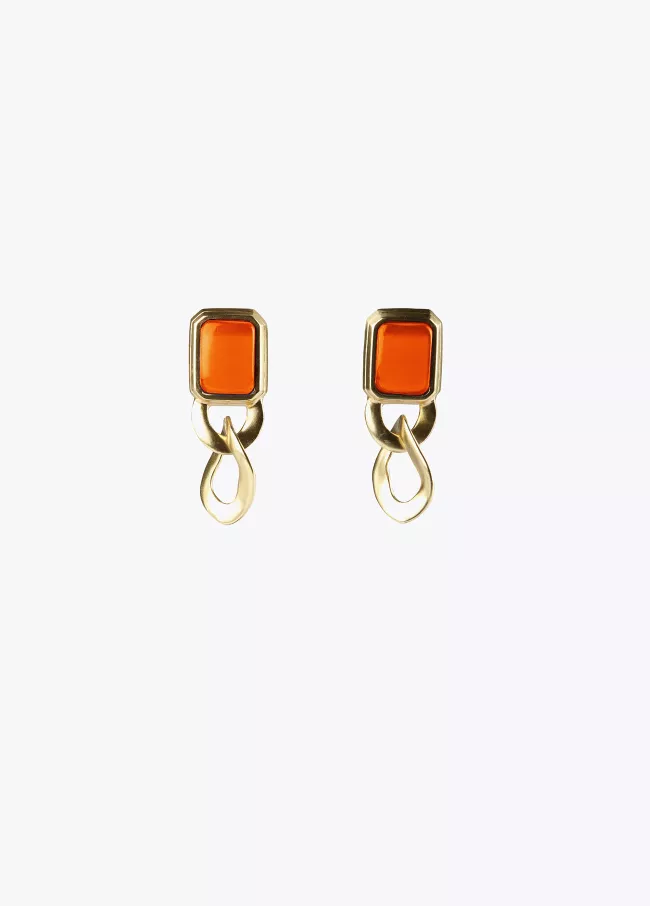 Pendientes baño oro piedra y cadena