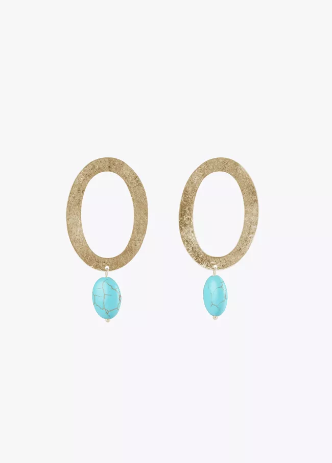 Pendientes baño oro aro con piedra natural