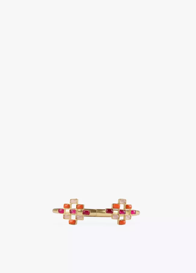 Rigid gold plated bracelet with multicol