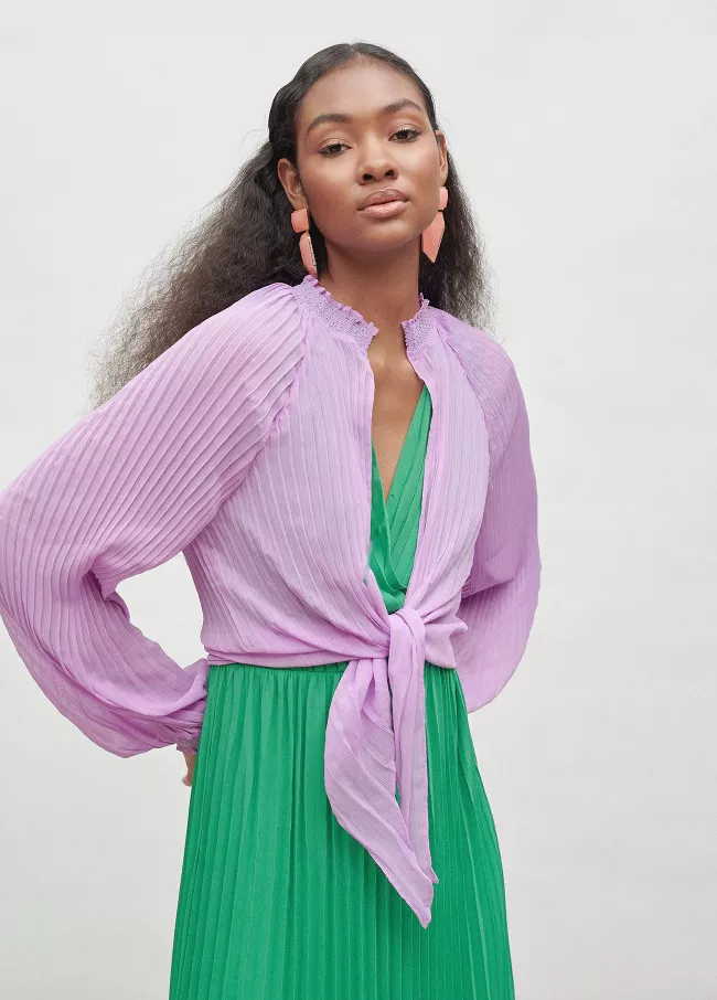 Bolero jacket with flowing knit sleeves