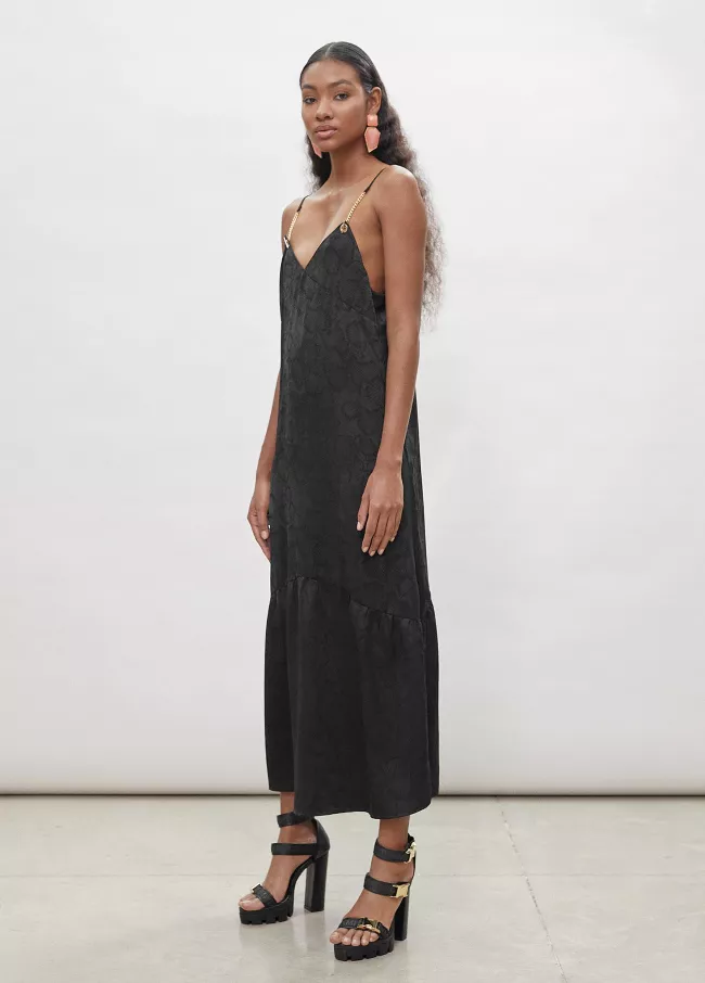 Vestido rendilhado com alças corrente
