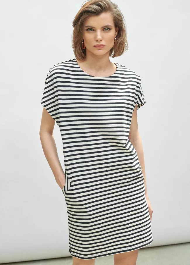 Black and white striped dress