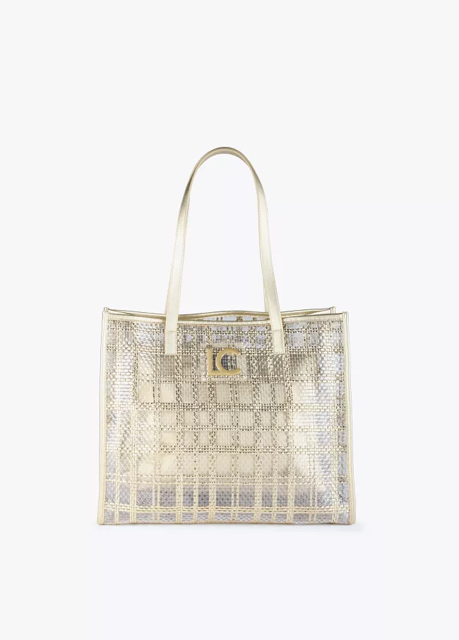 Bolsa tote bag dourada com transparência