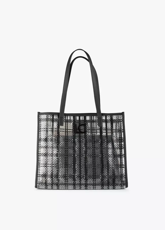 Golden tote bag with sheer details