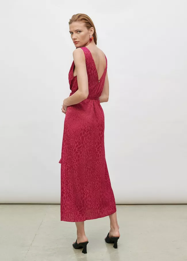 Fuchsia jacquard print dress