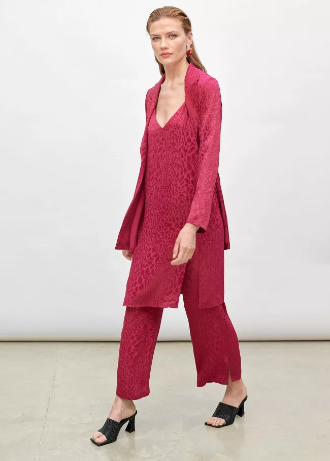 Pantalon imprimé jacquard fuchsia