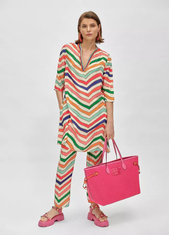 Pantalon fluide à rayures multicolores