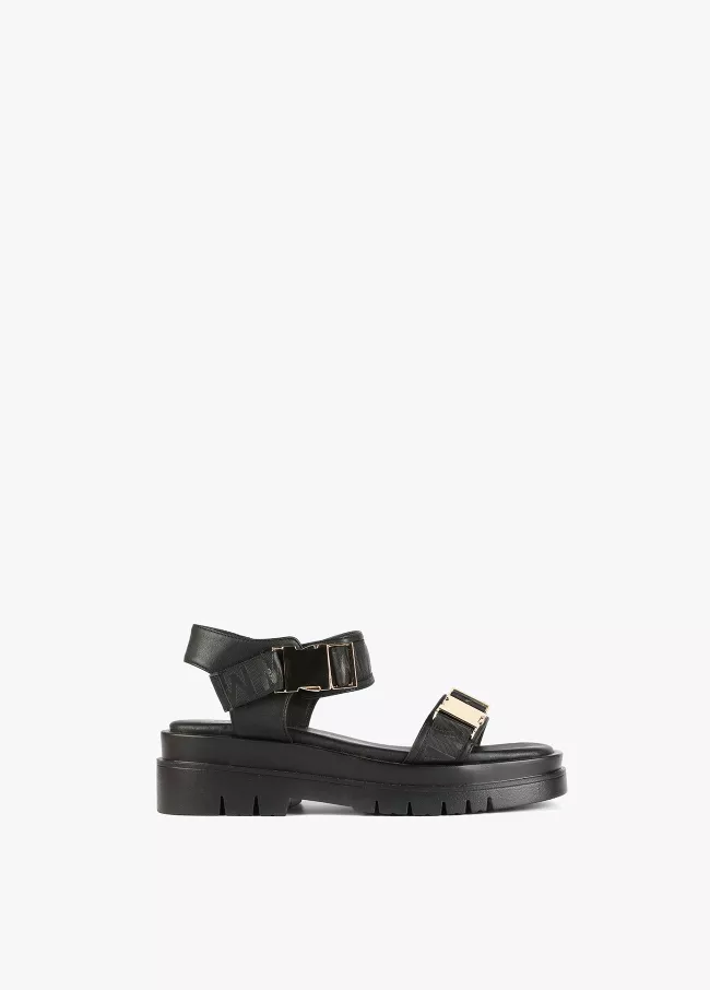 Leather cage sandals with gold buckles