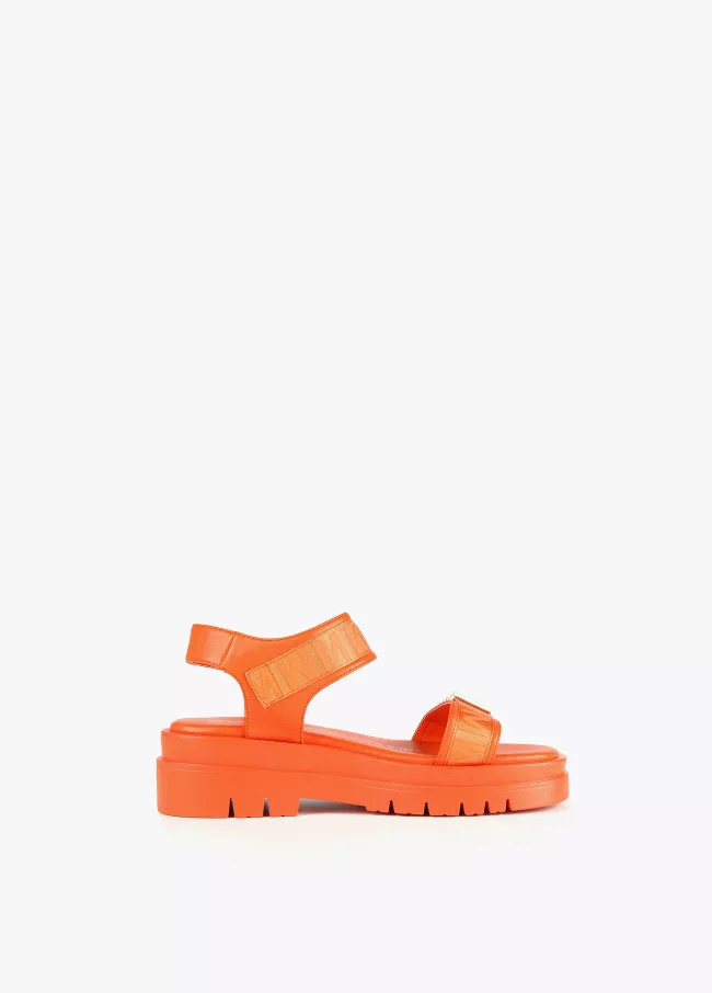 Leather cage sandals with gold buckles