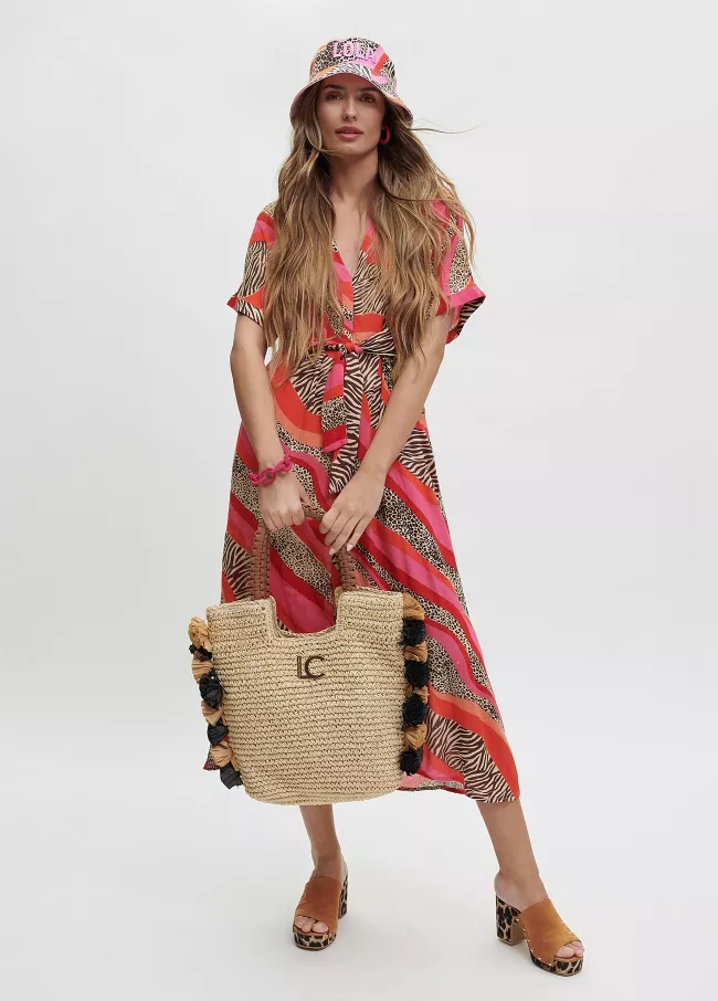 Kaftan in Wickeloptik mit mehrfarbigem P