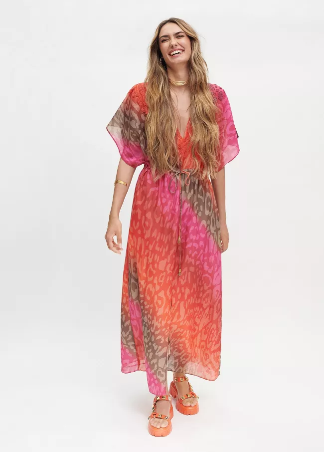 Kaftan comprido estampado multicolor