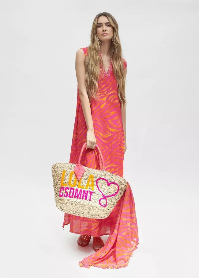 Kurta animal print rojo sin mangas larga