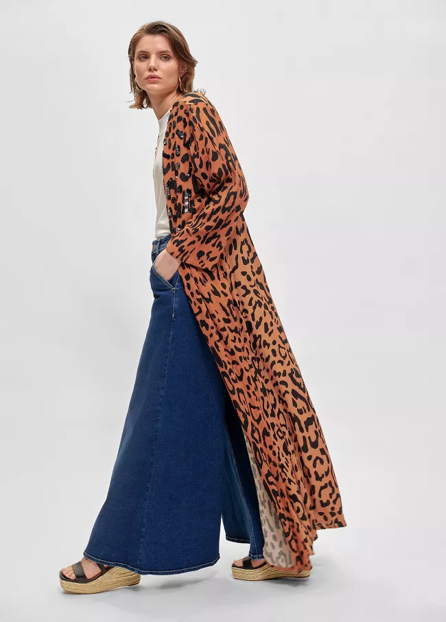 Long open animal print kaftan