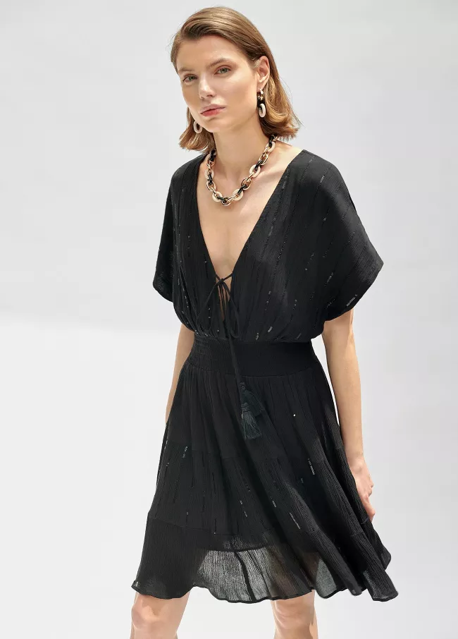 Black kaftan with tone-on-tone sequins