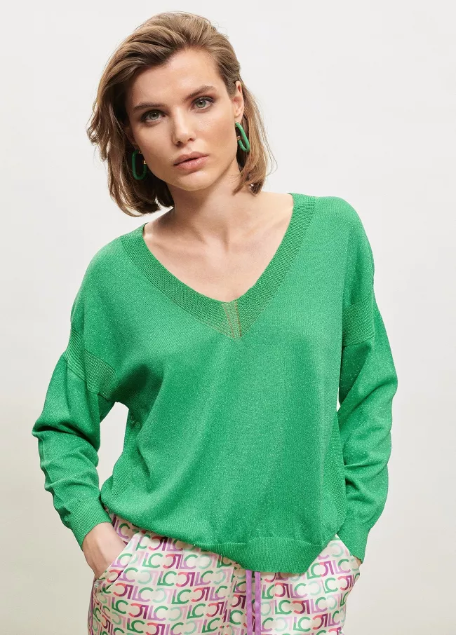 Camisola de malha, decote em bico