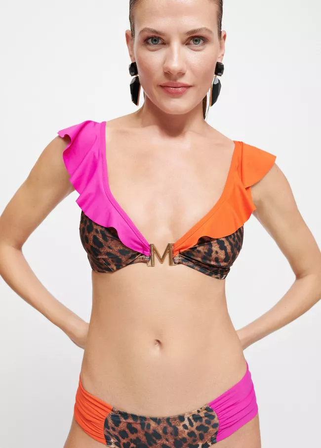 Bikini à imprimé léopard avec volants bi