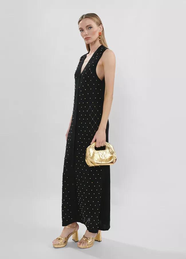 Long knit dress with metal beads