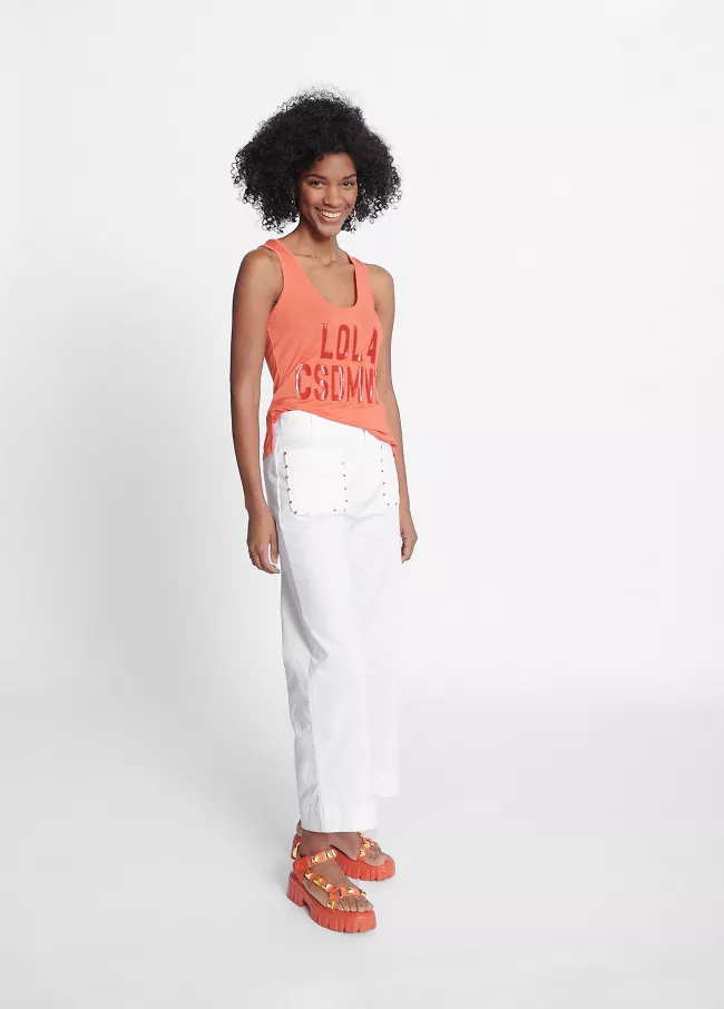 Sleeveless T-shirt with tone-on-tone log