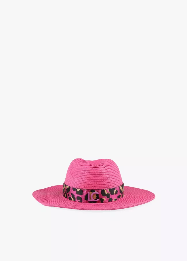 Chapeau fuchsia avec ruban à imprimé ani