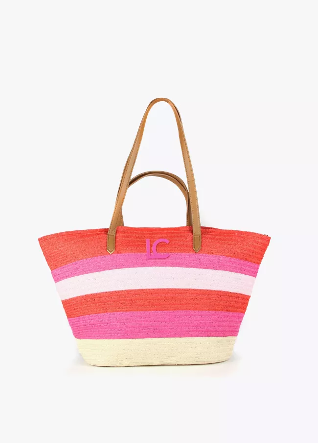 Cabas à rayures multicolores et double a