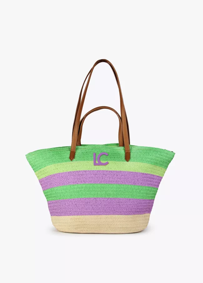 Tote bag às riscas multicolor e dupla al