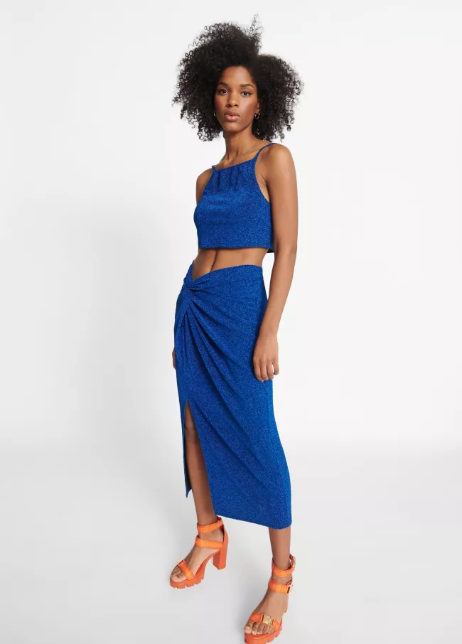 Metallic thread skirt with a front knot